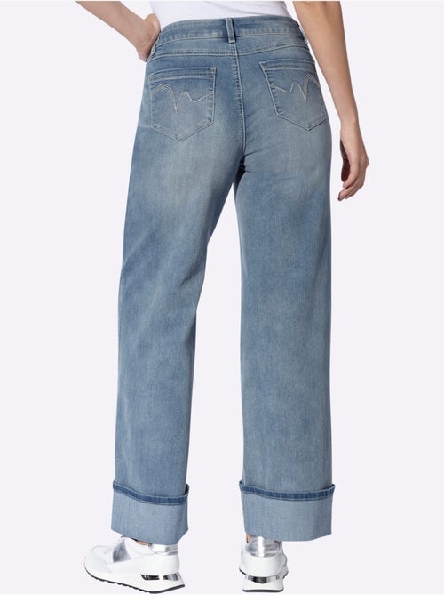 Jean 5 poches revers des jambes fixe - taille standard - helline - Kiabi
