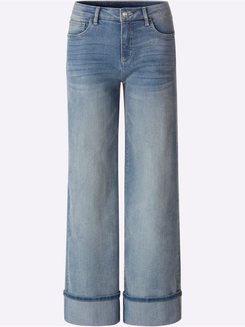 Jean 5 poches revers des jambes fixe - taille standard - helline - Kiabi
