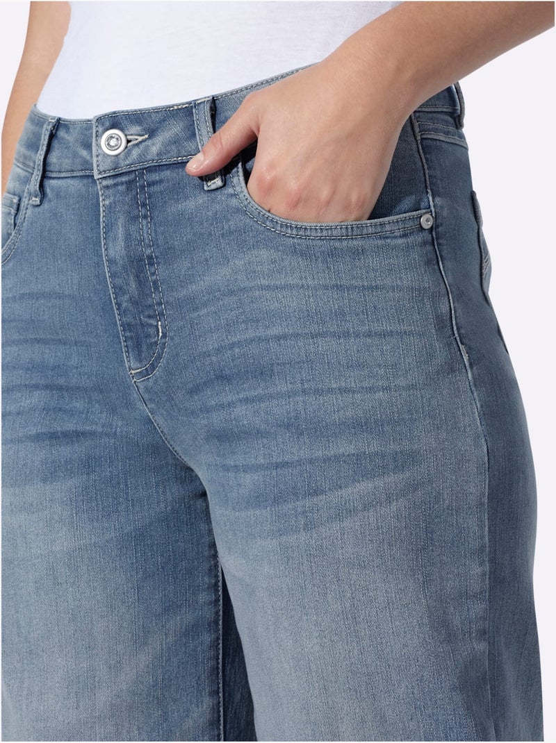 Jean 5 poches revers des jambes fixe - taille standard - helline Bleu Blanc - Kiabi