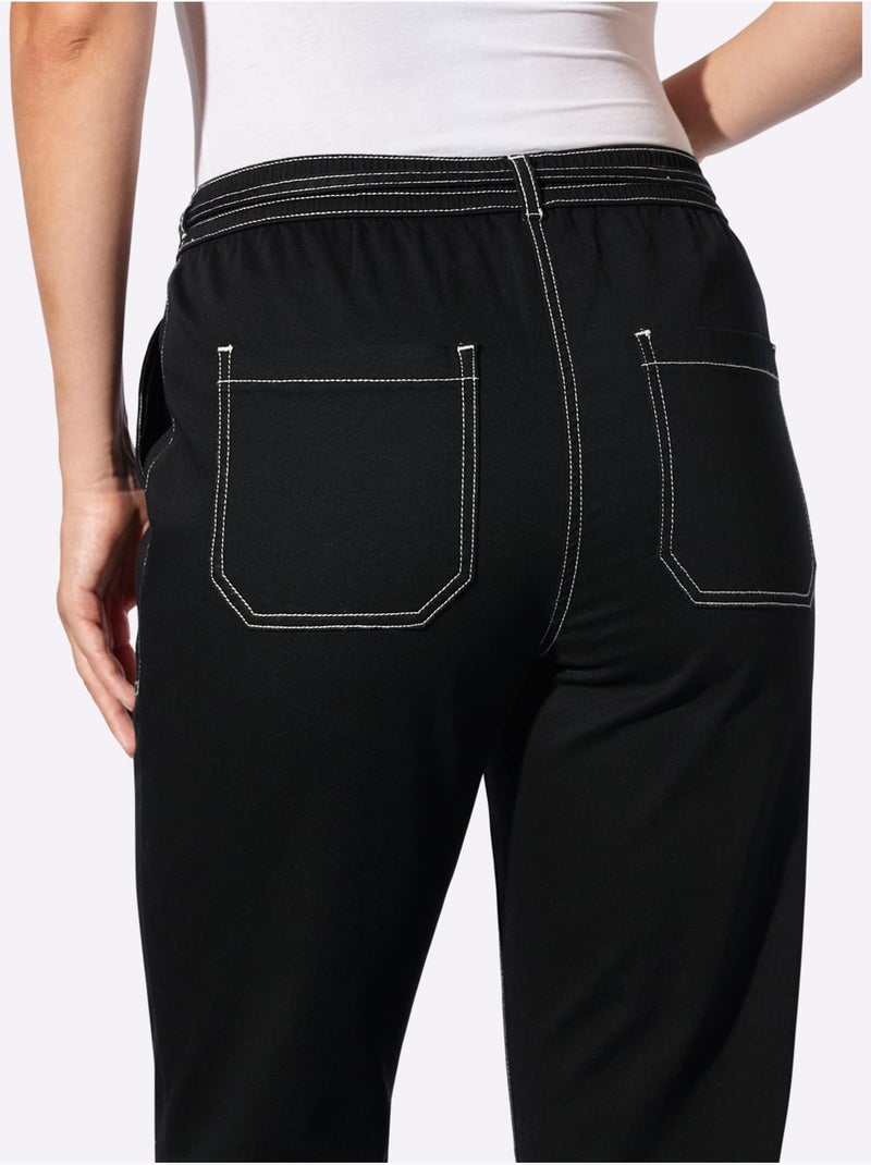 Jean 7/8 à ceinture élastique avec poches et passants - Taille courte - Witt Noir - Kiabi