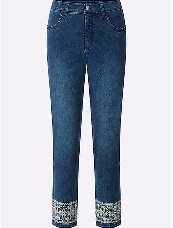 Jean 7/8 avec broderie à l'ourlet et poches pratiques - Taille standard - Moda Vilona