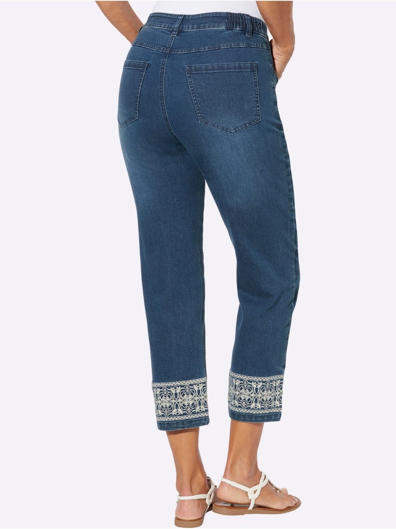 Jean 7/8 avec broderie à l'ourlet et poches pratiques - Taille standard - Moda Vilona Bleu jean - Kiabi
