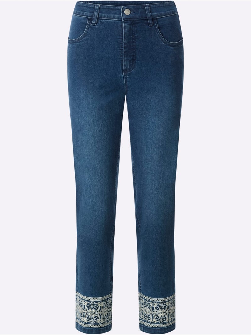 Jean 7/8 avec broderie à l'ourlet et poches pratiques - Taille standard - Moda Vilona Bleu jean - Kiabi