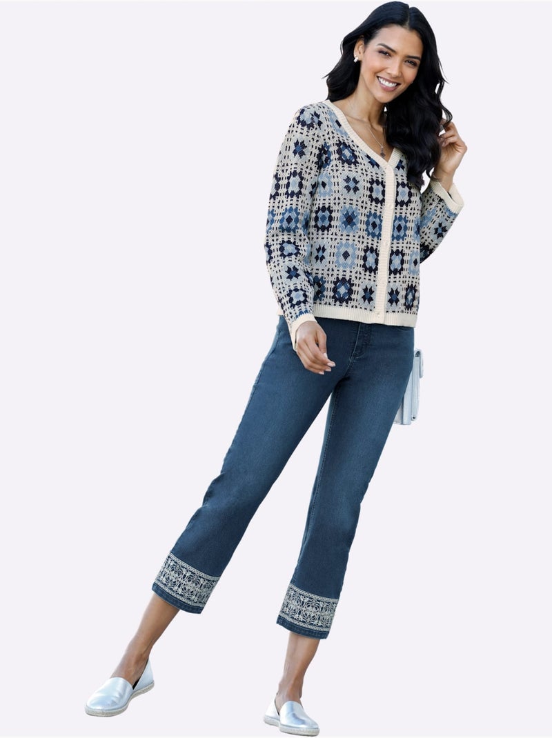 Jean 7/8 avec broderie à l'ourlet et poches pratiques - Taille standard - Moda Vilona Bleu jean - Kiabi