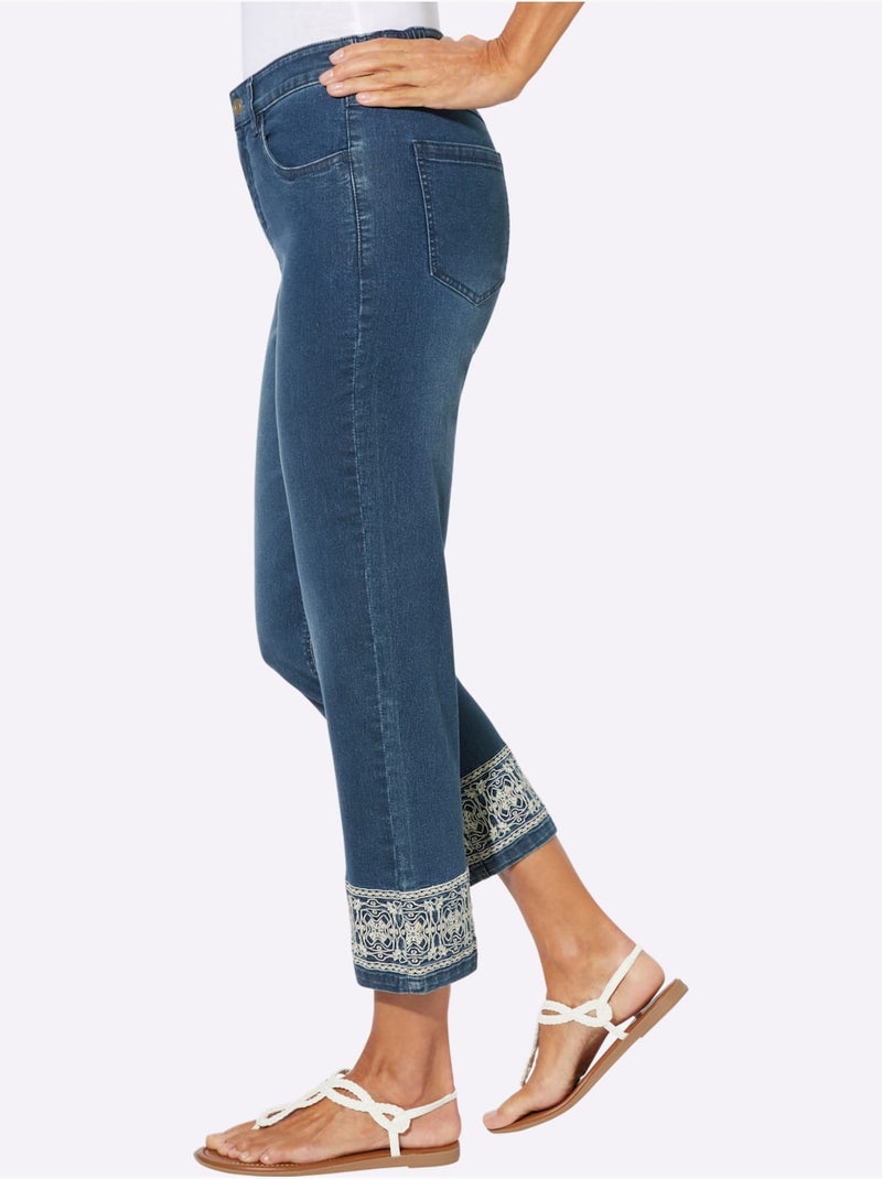 Jean 7/8 avec broderie à l'ourlet et poches pratiques - Taille standard - Moda Vilona Bleu jean - Kiabi
