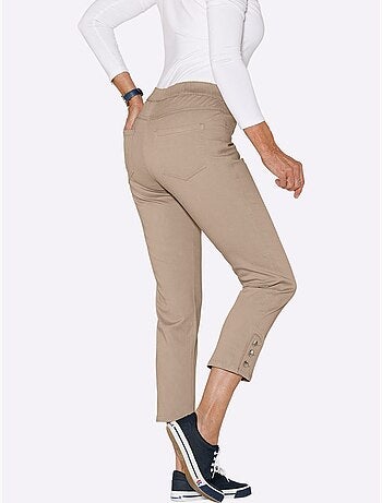 Jean 7/8 en denim avec ceinture élastique et boutons décoratifs - Taille courte - Moda Vilona