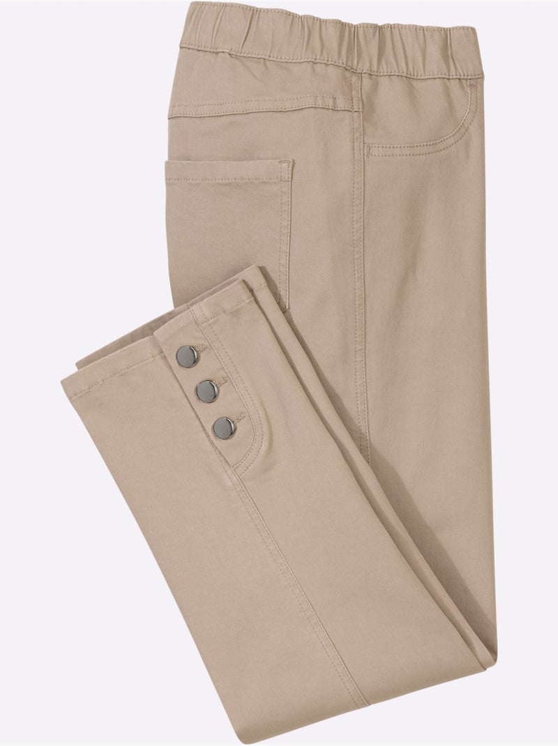 Jean 7/8 avec ceinture élastique et boutons décoratifs - Taille standard - Moda Vilona Beige - Kiabi