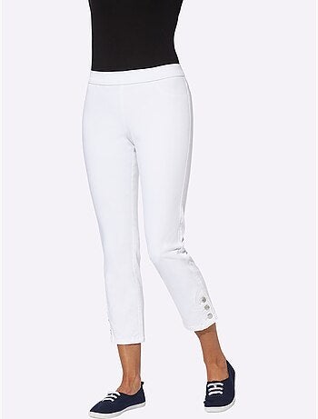 Jean 7/8 en denim avec boutons décoratifs et ceinture élastique - Taille standard - Moda Vilona