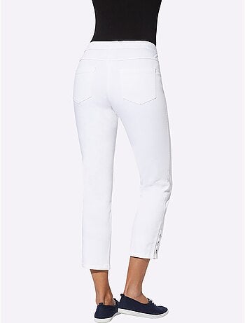 Jean 7/8 en denim avec boutons décoratifs et ceinture élastique - Taille standard - Moda Vilona