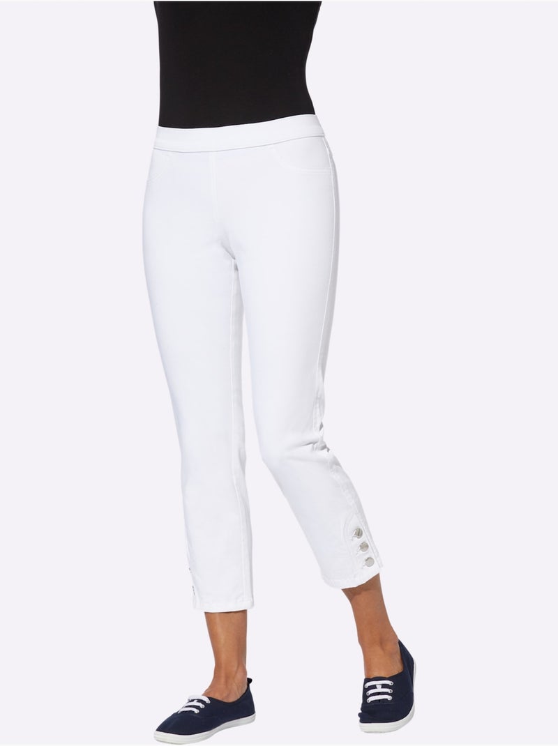 Jean 7/8 avec ceinture élastique et boutons décoratifs sur le bas - Taille standard - Moda Vilona Blanc - Kiabi