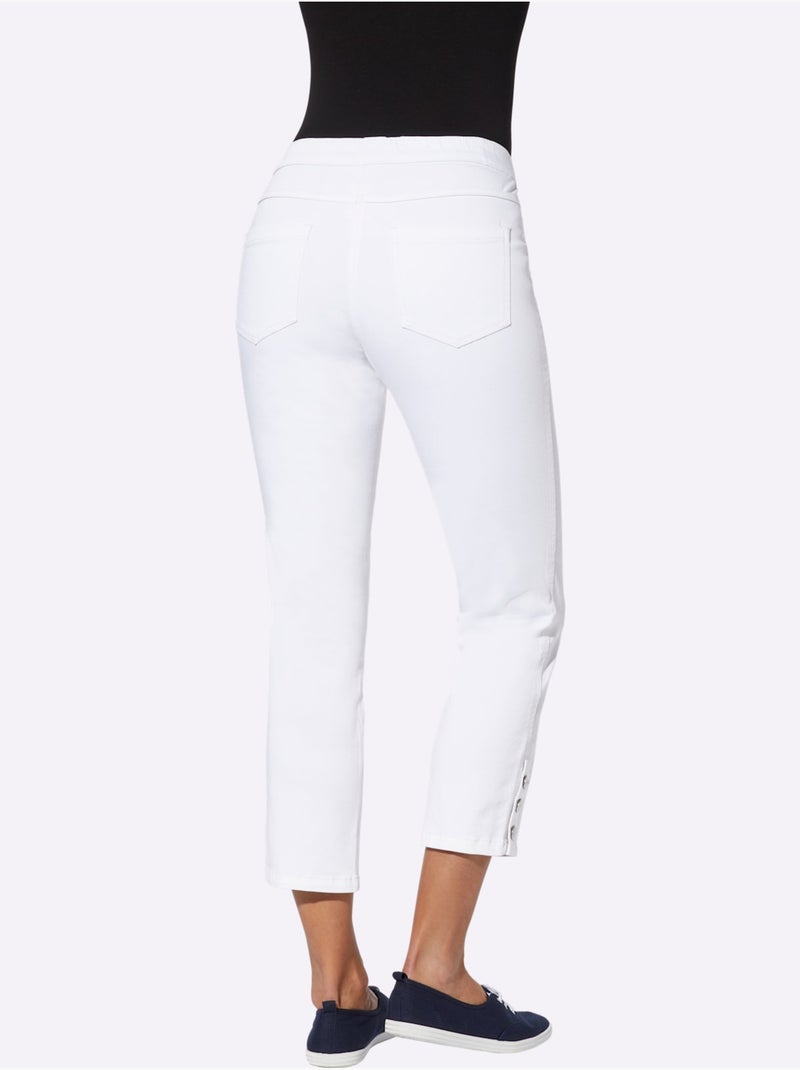 Jean 7/8 avec ceinture élastique et boutons décoratifs sur le bas - Taille standard - Moda Vilona Blanc - Kiabi
