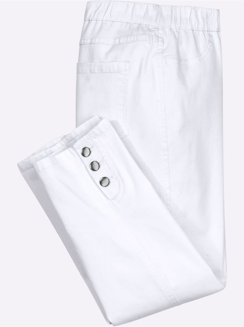 Jean 7/8 avec ceinture élastique et boutons décoratifs sur le bas - Taille standard - Moda Vilona Blanc - Kiabi