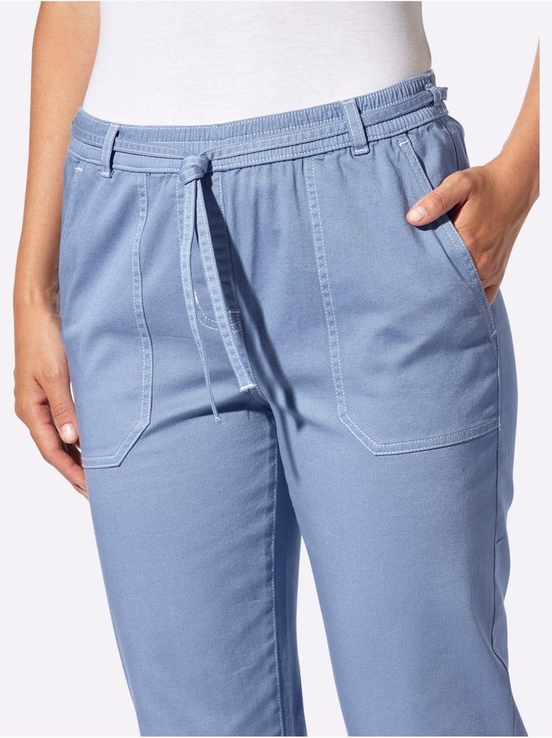 Jean 7/8 avec ceinture élastique et poches arrière plaquées - Taille courte - Witt Gris tourterelle - Kiabi