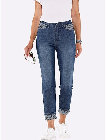 Jean 7/8 avec ceinture gainante et empiècements motif cœur - Taille standard - Moda Vilona