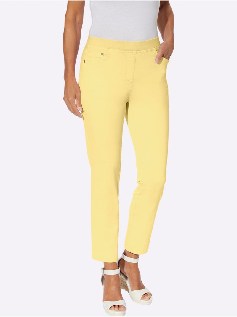 Jean 7/8 avec ceinture intérieure élastique et finition rivets - Taille courte - Witt Jaune citron - Kiabi