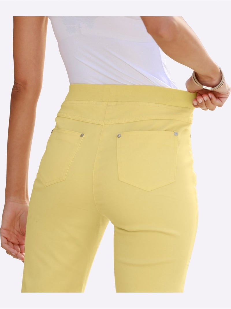 Jean 7/8 avec ceinture intérieure élastique et finition rivets - Taille courte - Witt Jaune citron - Kiabi
