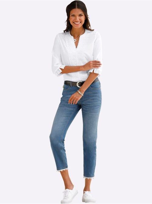 Jean 7/8 avec dentelle au bas et ceinture élastique - Taille standard - Moda Vilona - Kiabi Jean 7/8 avec dentelle au bas et ceinture élastique - Taille standard - Moda Vilona - Kiabi