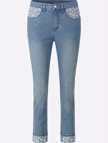 Jean 7/8 avec empiècements à motifs papillon et poches décoratives - taille standard - moda vilona