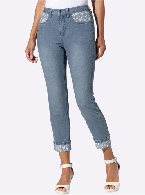 Jean 7/8 avec empiècements à motifs papillon et poches décoratives - Taille standard - Moda Vilona - Kiabi