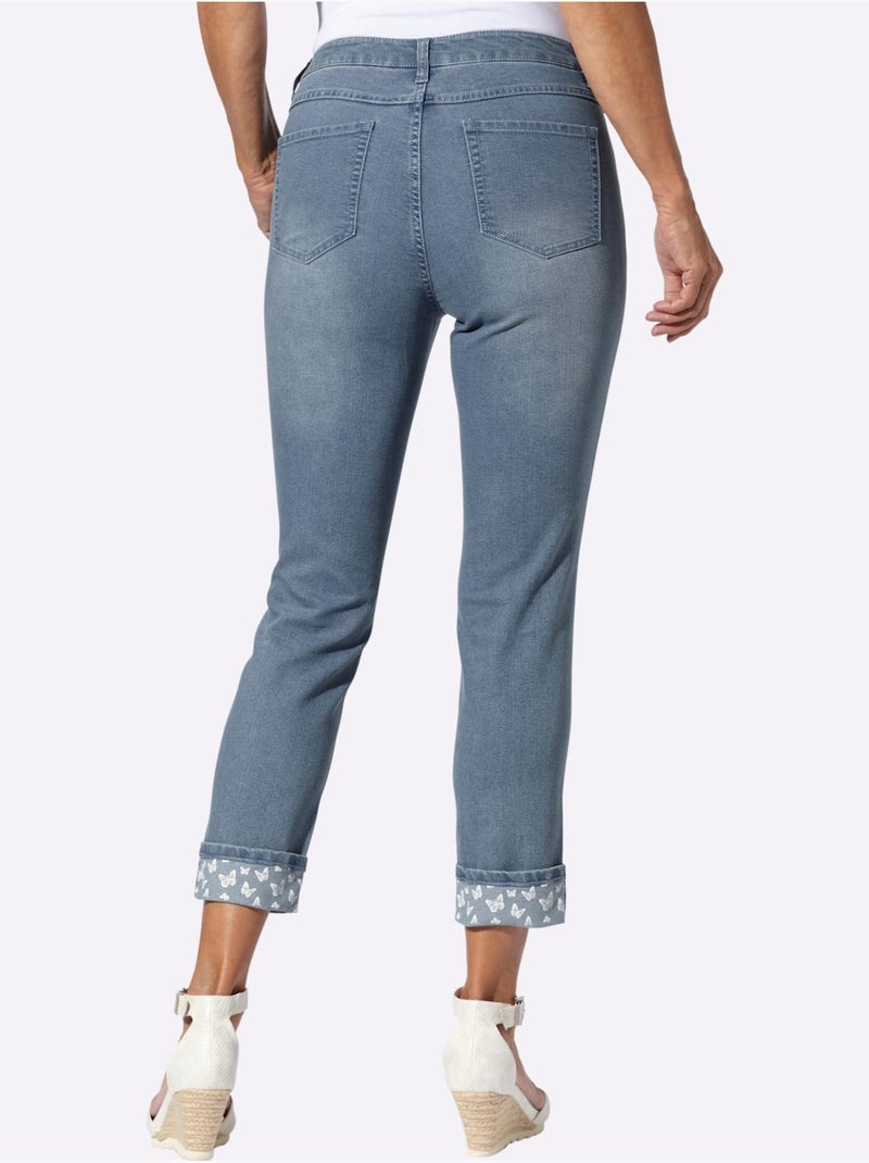 Jean 7/8 avec empiècements à motifs papillon et poches décoratives - Taille standard - Moda Vilona Bleu Blanc - Kiabi