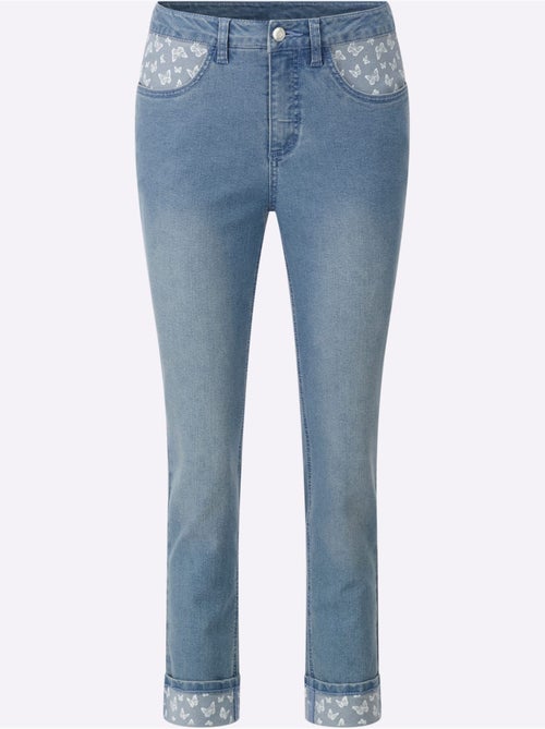 Jean 7/8 avec empiècements à motifs papillon et poches décoratives - Taille standard - Moda Vilona - Kiabi