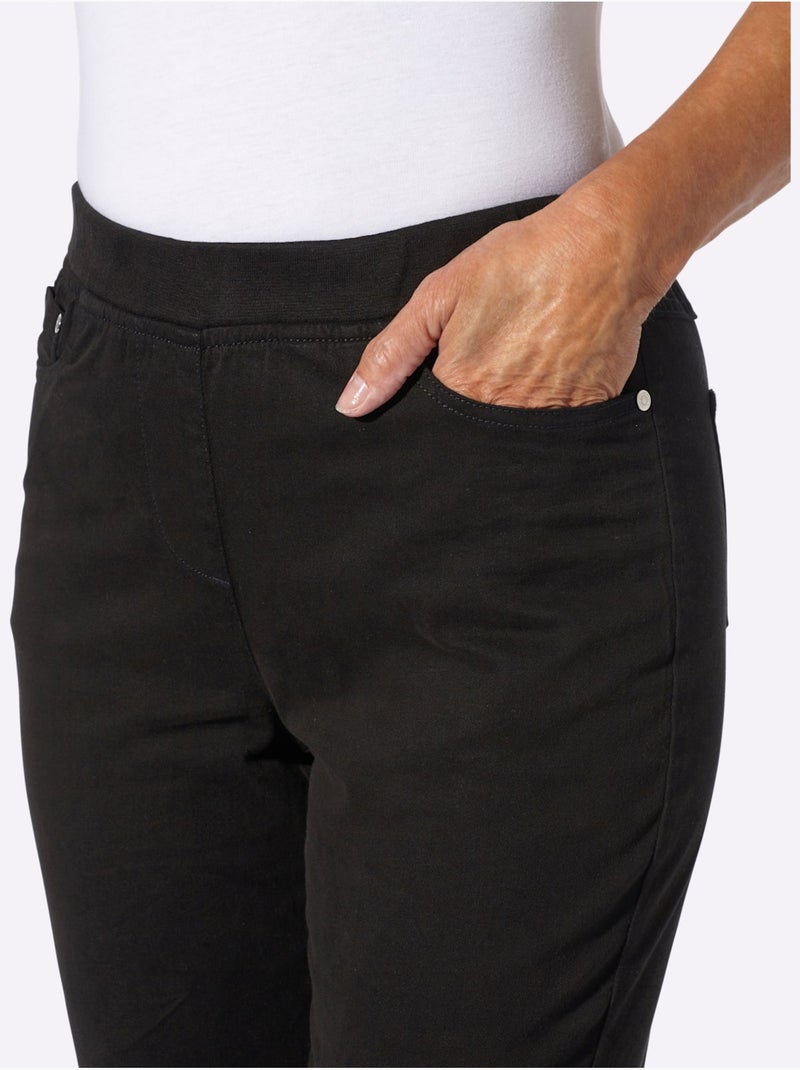 Jean 7/8 avec fausse patte et ceinture élastique douce - Taille courte - Witt Noir - Kiabi