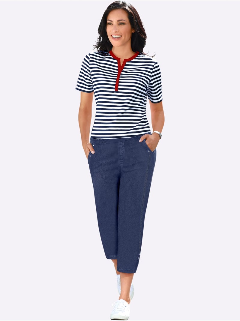 Jean 7/8 Bride Et Bouton - Taille Standard - Moda Vilona Bleu jean - Kiabi