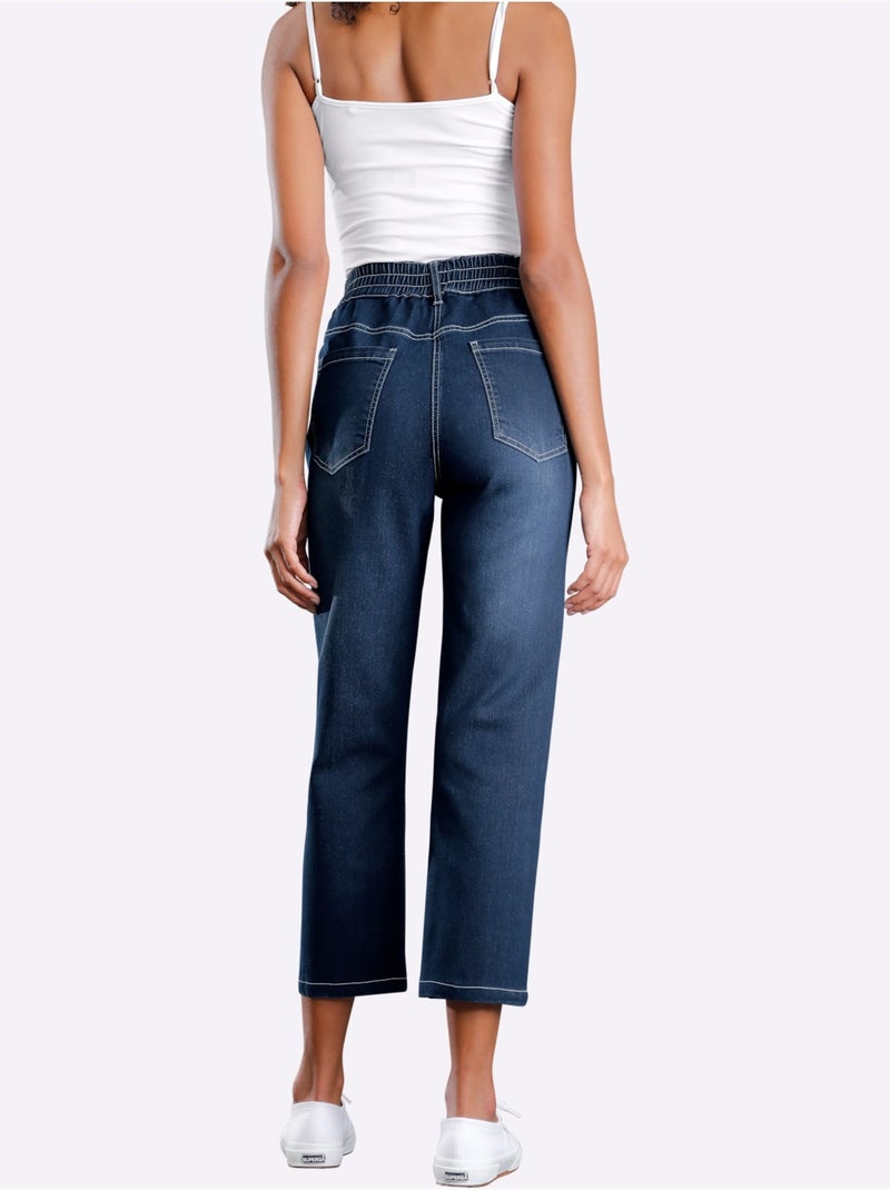 Jean 7/8 Ceinture Haute - Taille Standard - Moda Vilona Bleu jean - Kiabi