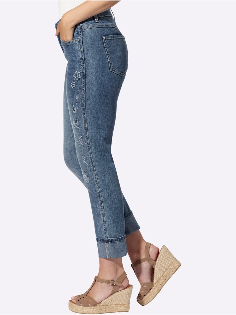 Jean 7/8 Coupe 5 Poches Décontractée - Taille Standard - Helline Bleu Blanc - Kiabi