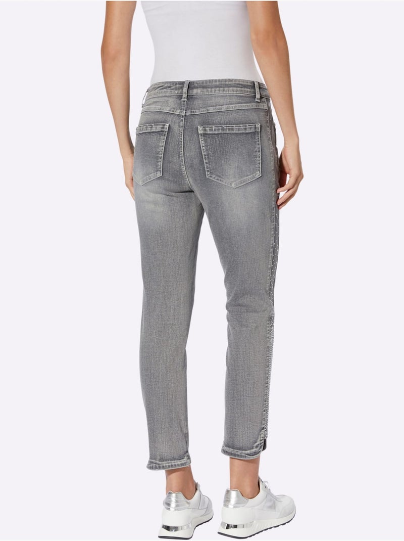 Jean 7/8 Délavage Tendance - Taille Standard - Helline Gris Bleu - Kiabi