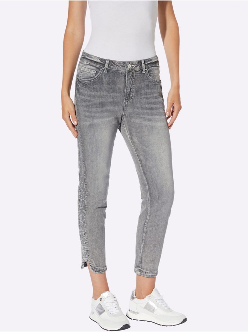 Jean 7/8 Délavage Tendance - Taille Standard - Helline Gris Bleu - Kiabi