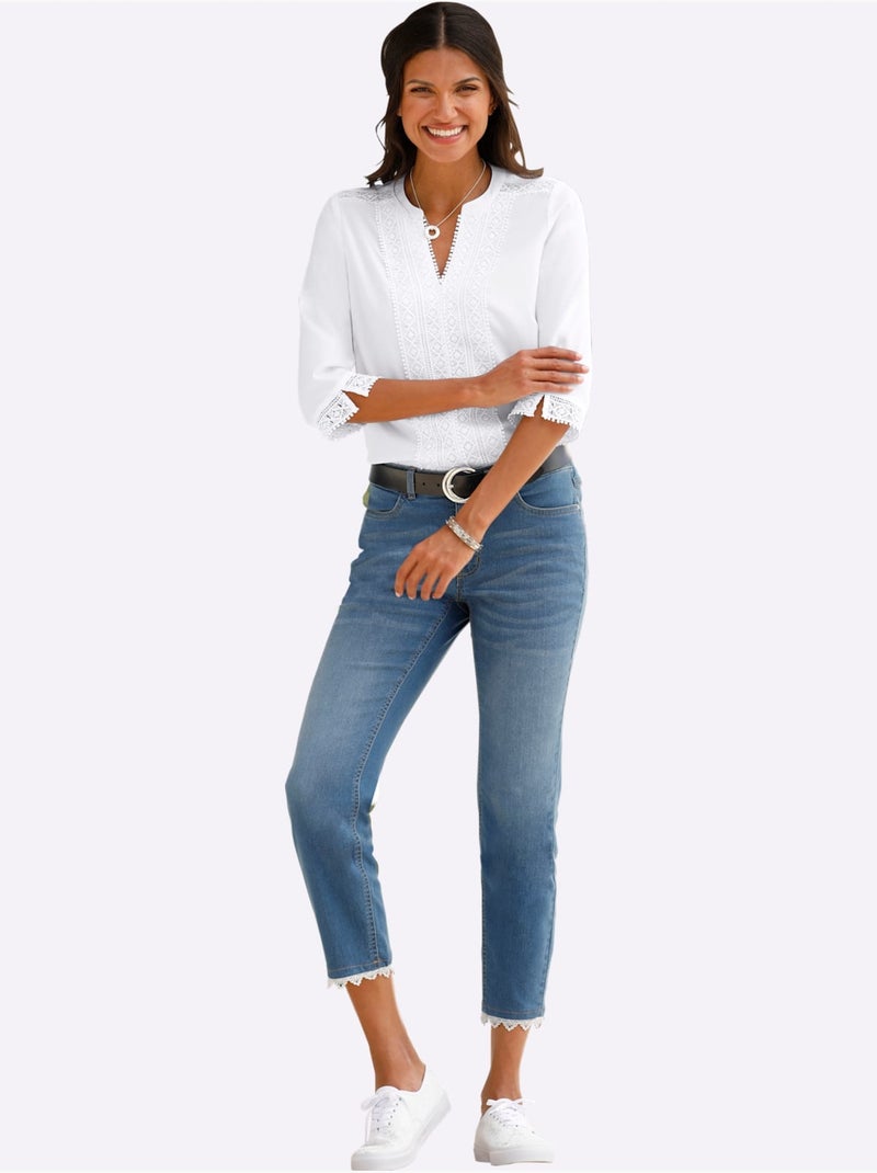 Jean 7/8 Dentelle à La Finition - Taille Standard - Moda Vilona Bleu - Kiabi