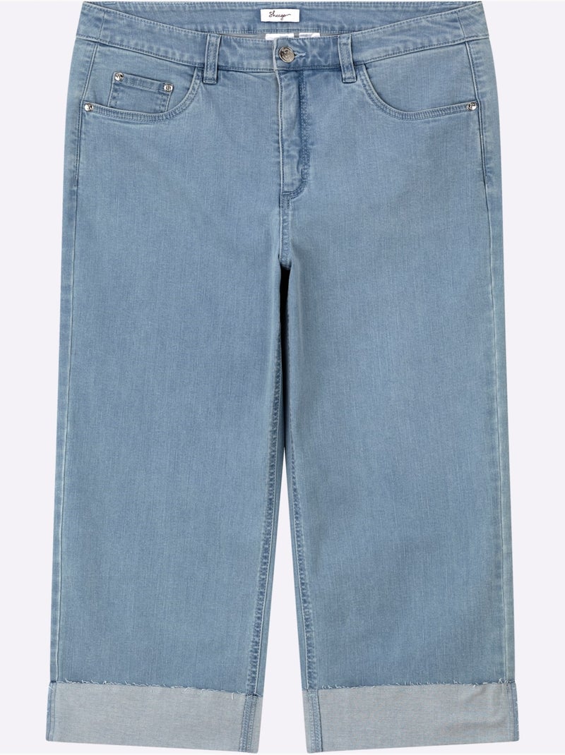 Jean 7/8 Empiècement Gainant Devant Avec Effet Affinant - Taille Standard - Sheego Bleu Blanc - Kiabi