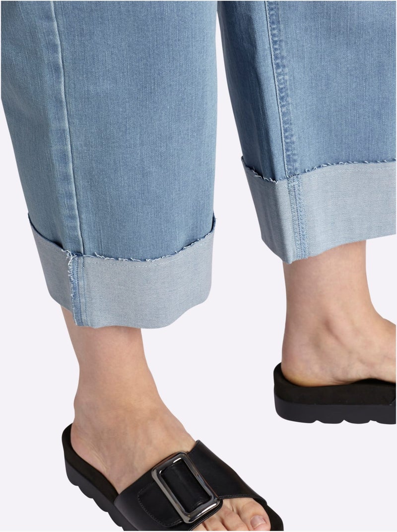 Jean 7/8 Empiècement Gainant Devant Avec Effet Affinant - Taille Standard - Sheego Bleu Blanc - Kiabi
