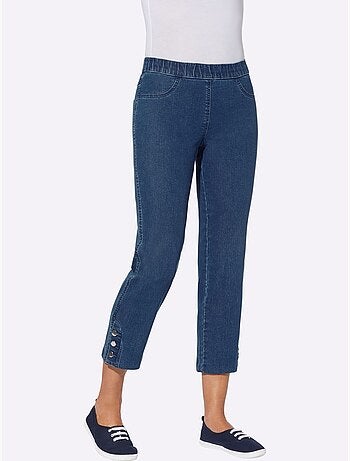 Jean 7/8 en denim avec boutons décoratifs et ceinture élastique - Taille standard - Moda Vilona