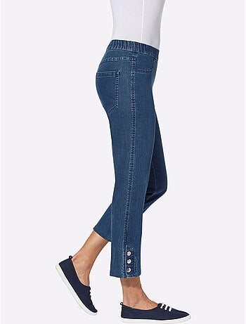 Jean 7/8 en denim avec boutons décoratifs et ceinture élastique - Taille standard - Moda Vilona