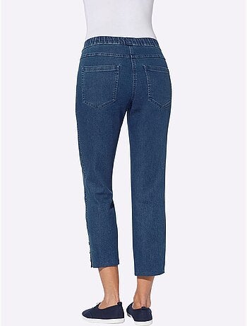 Jean 7/8 en denim avec boutons décoratifs et ceinture élastique - Taille standard - Moda Vilona