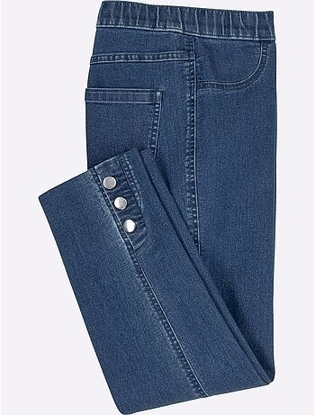 Jean 7/8 en denim avec boutons décoratifs et ceinture élastique - Taille standard - Moda Vilona