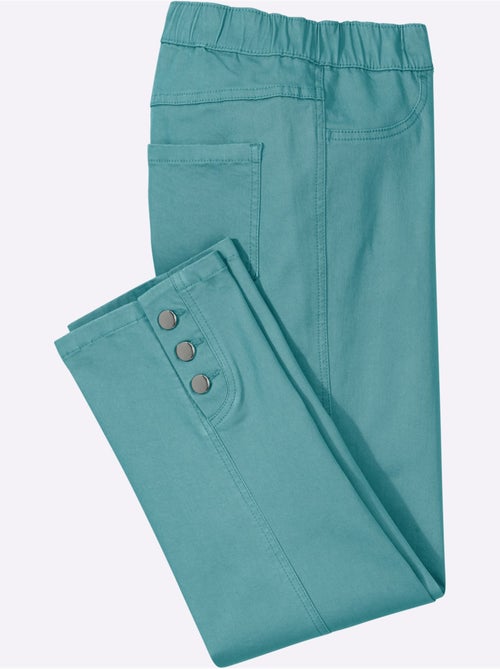 Jean 7/8 en denim avec ceinture élastique et boutons décoratifs - Taille courte - Moda Vilona - Kiabi
