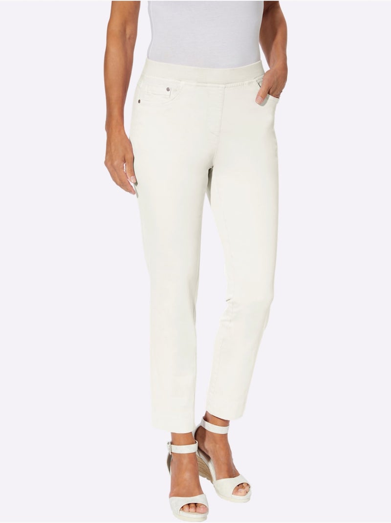 Jean 7/8 en mélange de matières avec fausse patte et rivets - Taille courte - Witt Blanc - Kiabi