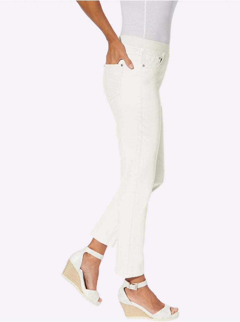 Jean 7/8 en mélange de matières avec fausse patte et rivets - Taille courte - Witt Blanc - Kiabi