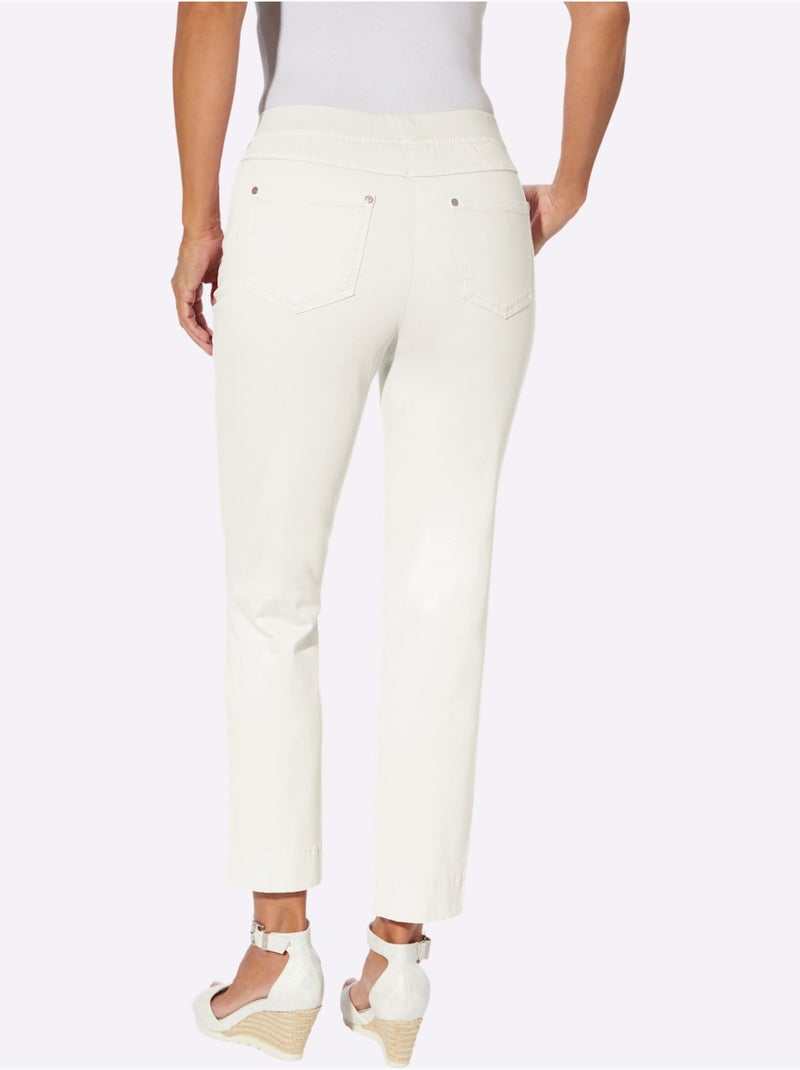 Jean 7/8 en mélange de matières avec fausse patte et rivets - Taille courte - Witt Blanc - Kiabi