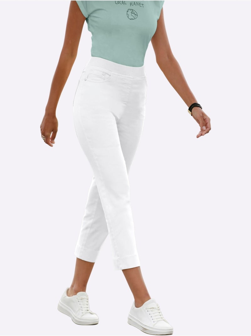 Jean 7/8 en mélange de matières avec fausse patte et rivets - Taille courte - Witt Blanc - Kiabi