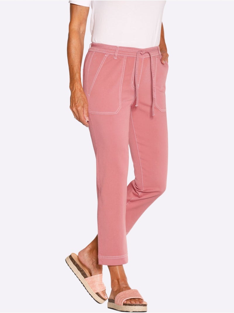 Jean 7/8 facile à enfiler avec ceinture élastique et poches plaquées - Taille courte - Witt Bois de rose - Kiabi
