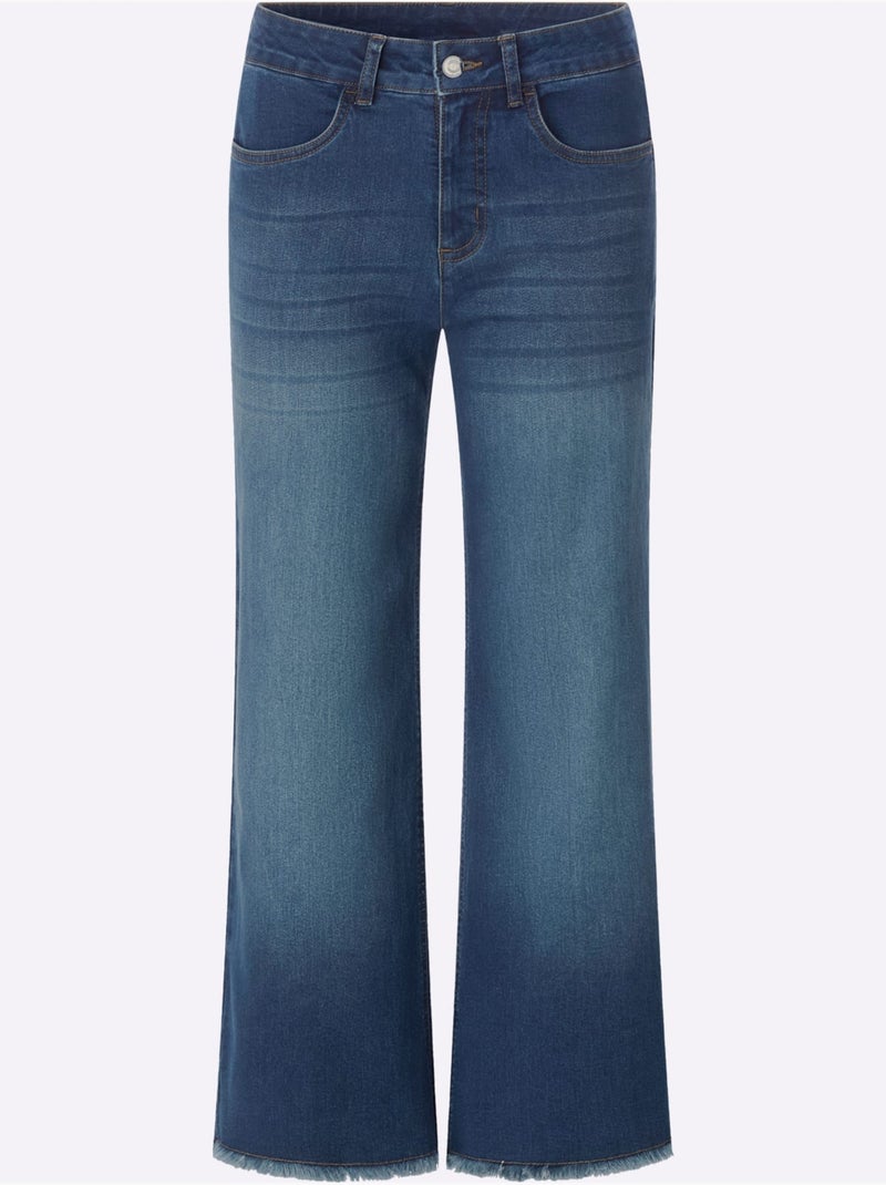 Jean 7/8 Franges Tendance à L'ourlet - Taille Standard - Moda Vilona Bleu jean - Kiabi