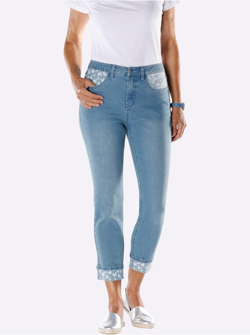 Jean 7/8 Imprimé Papillon - Taille Courte - Moda Vilona Bleu - Kiabi