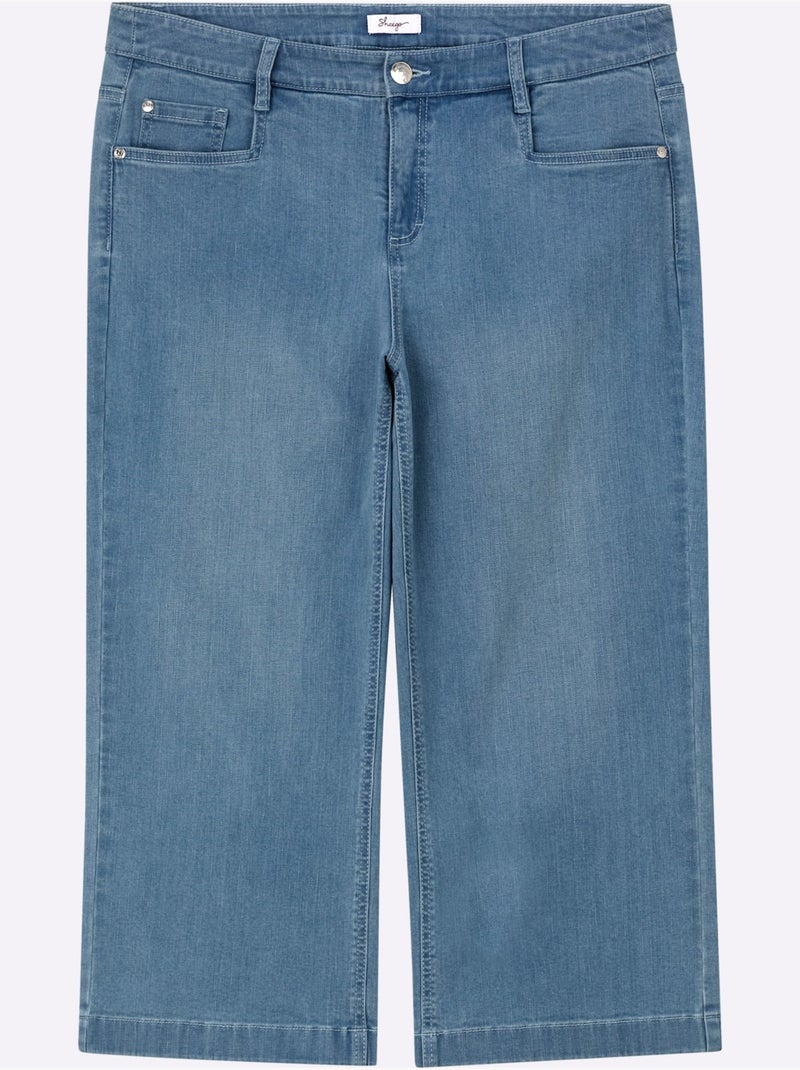 Jean 7/8 Jambes Larges Mode - Taille Standard - Sheego Bleu Blanc - Kiabi