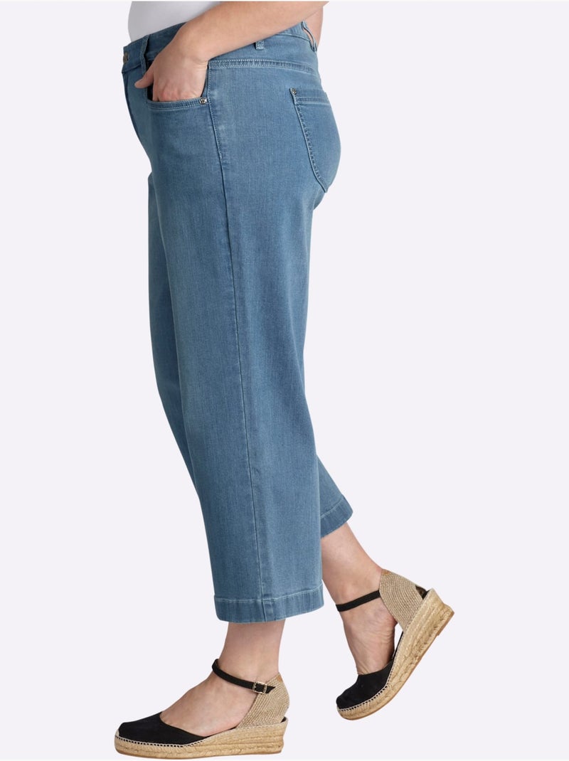 Jean 7/8 Jambes Larges Mode - Taille Standard - Sheego Bleu Blanc - Kiabi
