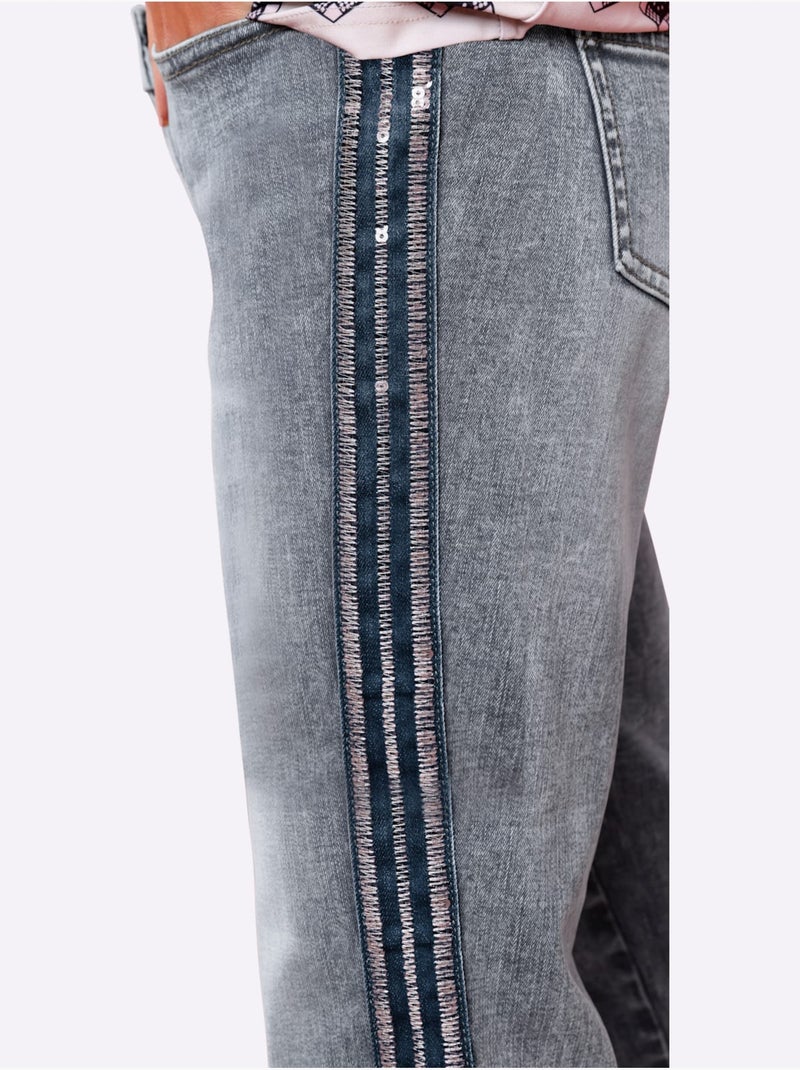 Jean 7/8 Jolies Rayures Sur Les Côtés - Taille Standard - Helline Bleu - Kiabi