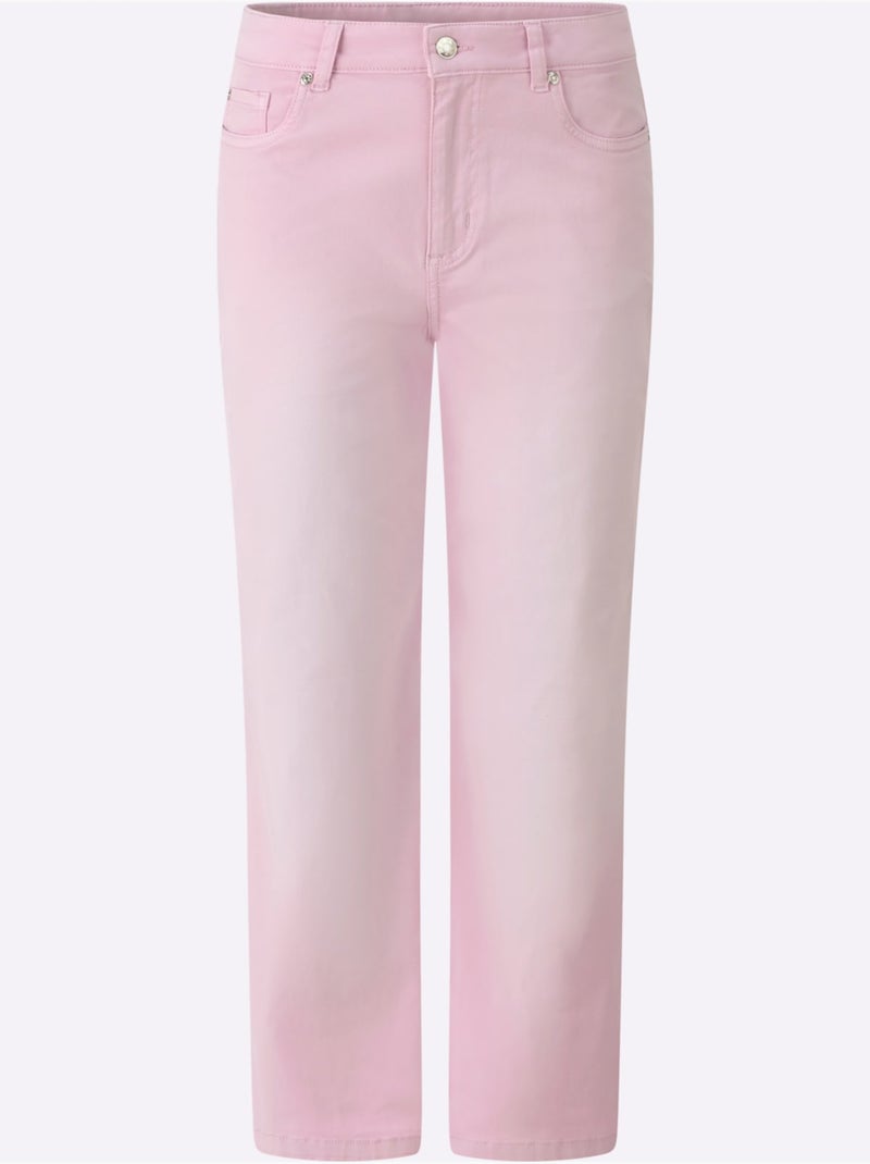 Jean 7/8 Pantalon Avec Jambes Larges - Taille Standard - helline Rose - Kiabi